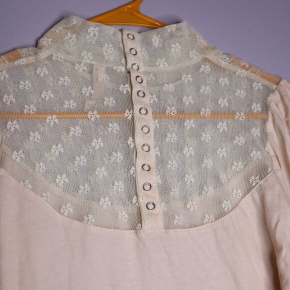 FREE PEOPLE Romantic Lace Victorian mock back button neck cream long sleeve boho - Picture 5 of 8